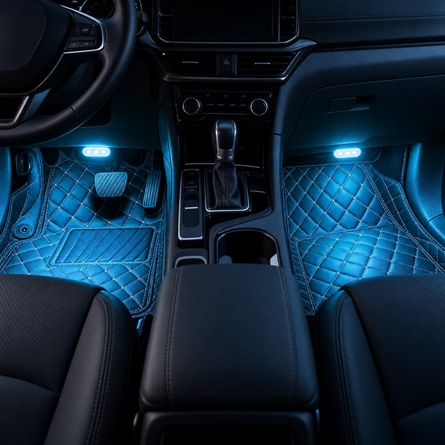 The floor under the dash, lit up.
