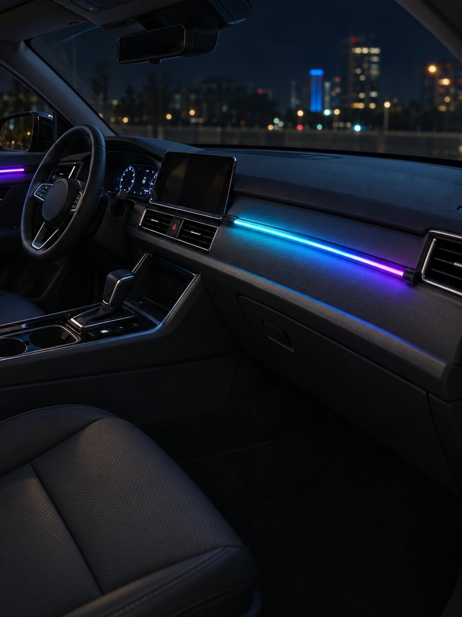 Car interior with Cabinly ambient light strips